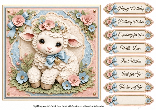 8x8 Sweet Lamb Quick Card Front with Sentiments 