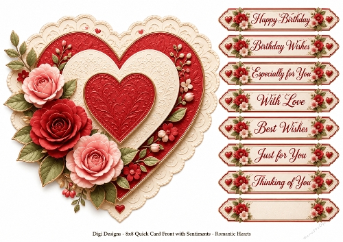 8x8 Romantic Hearts - Quick Card Front with Sentiments