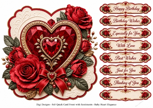8x8 Ruby Heart - Quick Card Front with Sentiments