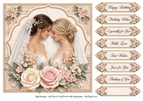 8x8 Romantic Wedding 4 - Quick Card Front with Sentiments