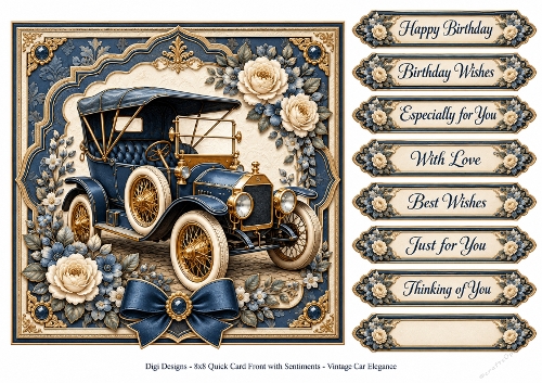 8x8 Vintage Car Elegance - Quick Card Front with Sentiments