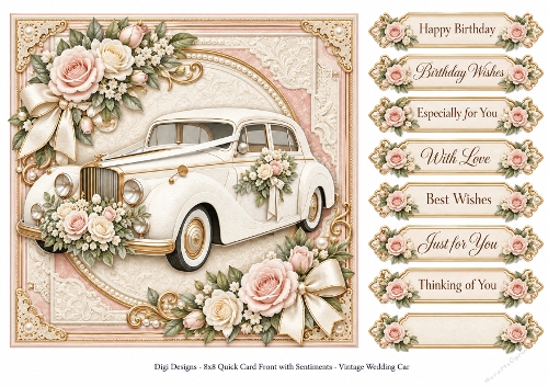 8x8 Vintage Wedding Car - Quick Card Front with Sentiments
