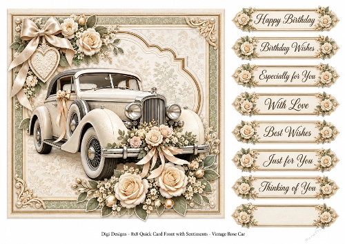 8x8 Vintage Rose Car - Quick Card Front with Sentiments