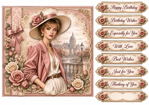 8x8 Vintage Rose - Quick Card Fron with Sentiment