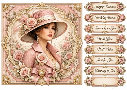 8x8 Vintage Victorian Rose - Quick Card Fron with Sentiment