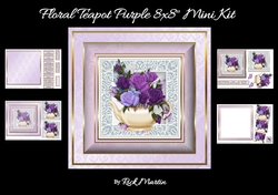 8x8 Floral Teapot (Purple) Mini Kit - x4 A4 sheets inc Decoupage & Twisted Pyramage sheets 