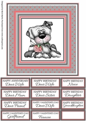 8x8 Playful Pup Card Front and sentiments sheet