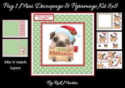 8x8 Pug 1 Christmas Decoupage & Pyramage Mini Kit - x5 A4 sheets