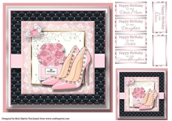 8x8 Pinkaholic 18 Topper with gift tag and sentiments