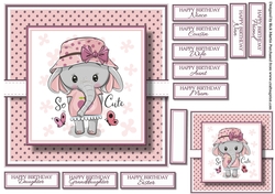 7x7 Cool Elephant Card Front / Topper with Gift Tag and Sentiments 