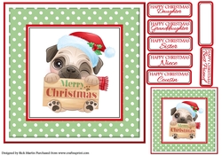8x8 Pug 1 Card Front / Topper with Gift Tag and Sentiments 