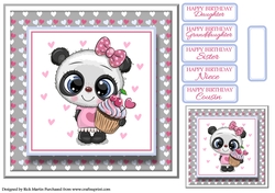 8x8 Kittie Cupcake Cutie Grey Card Front / Topper, Gift Tag & Sentiments