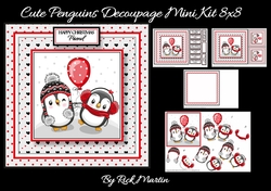 8x8 Christmas Penguins Decoupage Mini Kit - x4 A4 sheets