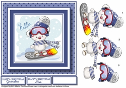7x7 Snowboarding Ted - Decoupage with sentiments