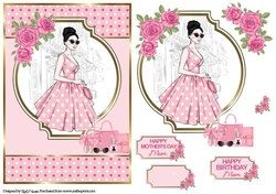 A5 Pink Lady Quick Card Front with Decoupage 