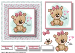 7X7 Sweet Pink Bear Card Front, Topper and Decoupage with Sentiments 