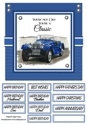 8x8 Blue Classic Car Card Front with sentiments 