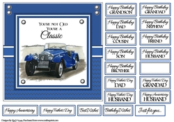 7x7 Blue Classic Car Card Front with sentiments