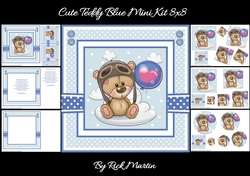 8x8 Cute Teddy Blue Mini Kit - x6 A4 Sheets 