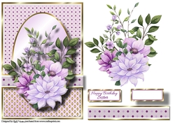 A5 Purple Flowers Card Front Topper and sentiments 