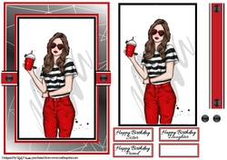 A5 Lady with Red Hearts Sunglasses Card Front Topper and sentiments