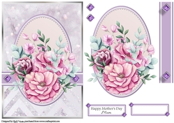 A5 Maroon & Purple Bouquet 4 Card Front Topper & Sentiments
