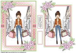 A5 Apple Blossom Lady Card Front Topper and sentiments