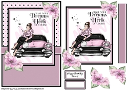 A5 Chase your Dreams in Heels Card Front with Topper and sentiments