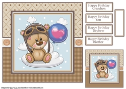 8x8 Flying High Ted Card Front Gift Tag and sentiments