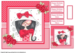8x8 Lady in Hat Card Front Gift Tag and sentiments