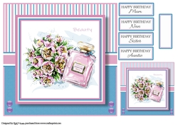8x8 Beautiful Flowers & Perfume Card Front, Gift Tag & Sentiments