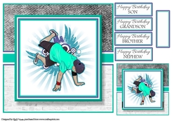 8x8 Breakdancing Dude Card Front Gift Tag & Sentiments 