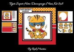 8x8 Tiger Super Hero Decoupage Mini Kit - x4 A4 sheets