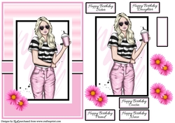 A5 Pink Heart Sunglasses Card Front, Topper and sentiments