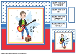 8x8 Super Star Guitar Boy Card Front Tag & Sentiments