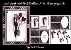 A5 Lady with Pink Balloons Decoupage Mini Kit - x4 A4 Sheets 