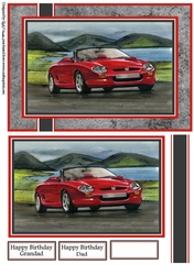 A5 Red Sports Car Card Front, Topper, Ribbon & Sentiments 