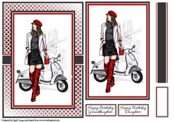 A5 Sexy Red Long Boots Card Front, Ribbon, Topper & Sentiments