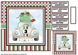 8X8 Enjoy the ride Dinosaur Card Front, Tag & Sentiments