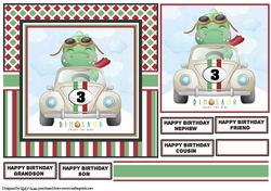 7X7 Enjoy the ride Dinosaur Card Front, Topper, Ribbon & Sentiments