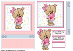 A5 Bubblegum Bessie Card Front, Topper, Decoupage Layer, Ribbon & Sentiments