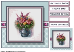 8X8 Bucket of Flowers Card Front, Tag & Sentiments
