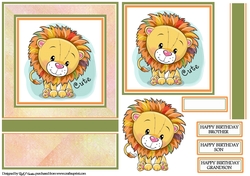 A5 Cute Lion Card Front Topper & Decoupage Layer with Sentiments
