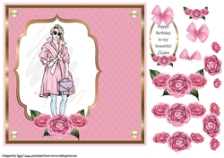 8x8 My Beautiful Sister Card Front, with Decoupage Flowers & Sentiment