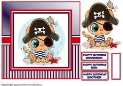 8x8 Pussy Cat Pirate Card Front Topper and sentiments 