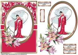 A5 Beautiful Oriental Lady Card Front, Topper, Decoupage & Sentiments