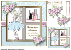 8x8 When Beauty begins Card Front, Tag Decoupage Flowers & Sentiment