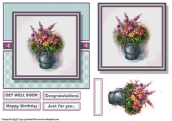 6X6 Bucket of Flowers Card Front, Topper, Decoupage & Sentiments 