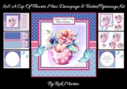 8x8 A Cup of Flowers Mini Decoupage & Twisted Pyramage Kit - x6 A4 sheets 