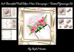 8x8 Beautiful Pink Tulips Mini Decoupage / Twisted Pyramage Kit - x5 A4 sheets